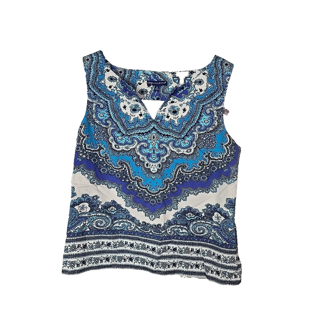 RSVP by Talbots Blue Paisley Split Neck Sleeveless Casual Top Womans Size 10